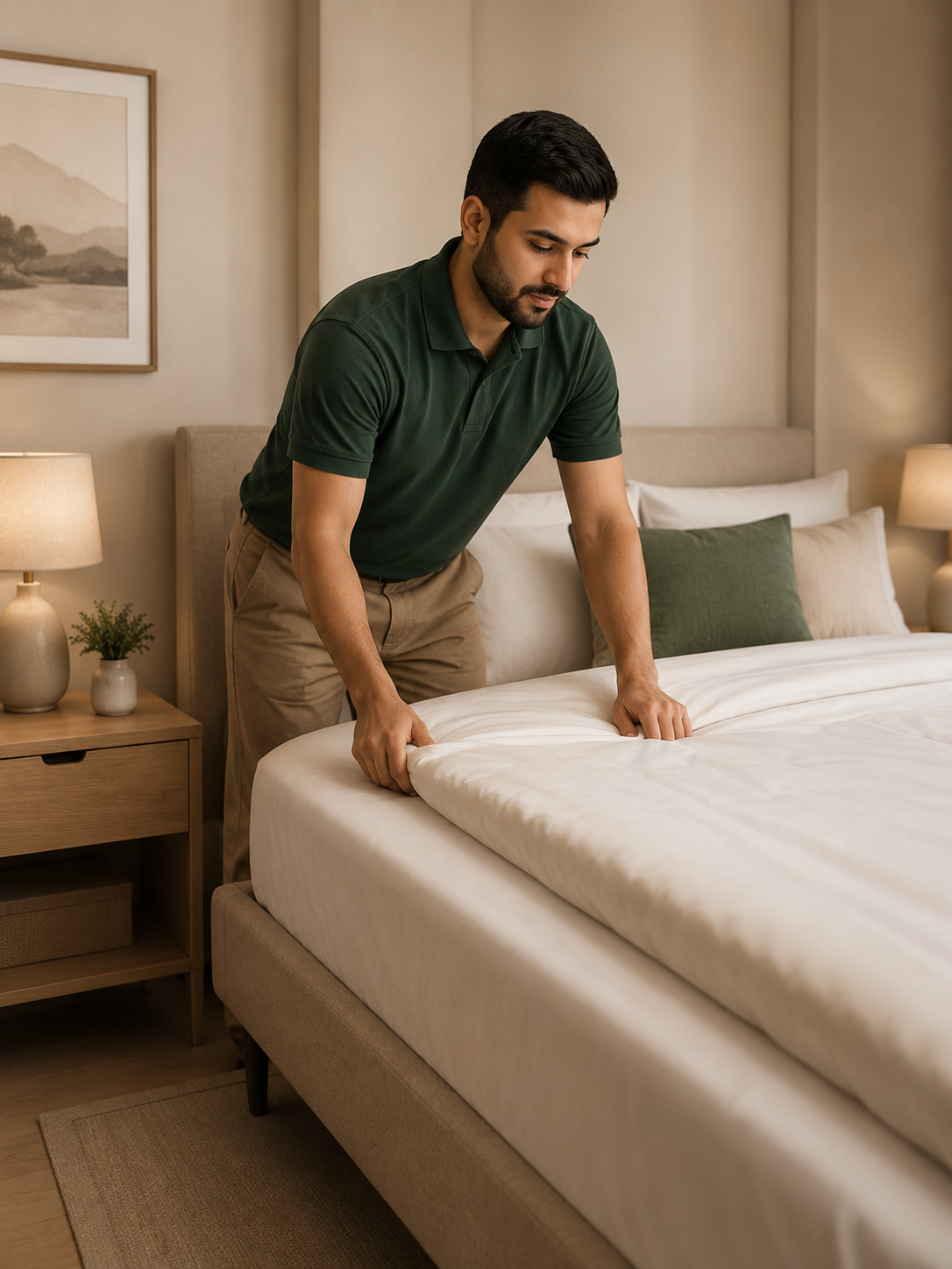 Housekeeping making the bed